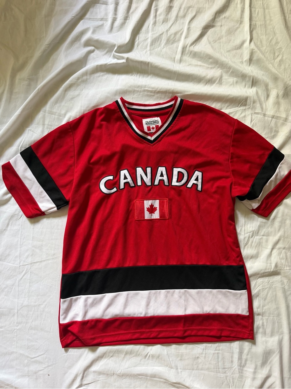 Vintage Snowcap Canada Hockey Jersey V-Nec Maple Leaf‎ Flag Size Men's Medium